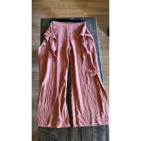 YFB Young Fabulous & Broke Palazzo Wide Leg front tie textured Boho style pants - Picture 8 of 10
